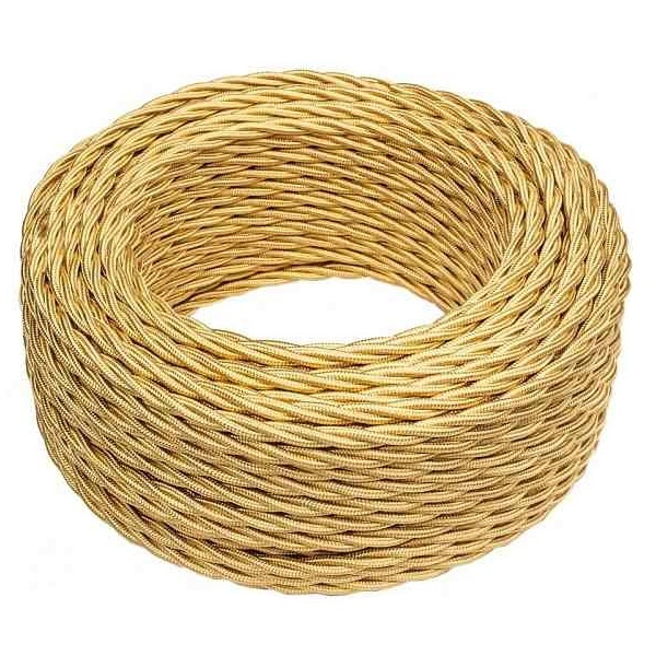 Кабель двойной витой Bironi коаксиальный в декоративной оплетке 75 Ом золото глянец [бухта 20м]