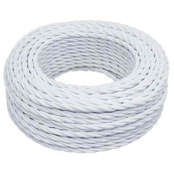 Ретро провод Bironi информационный 2х0.2мм белый матовый плетеный [бухта 20м]