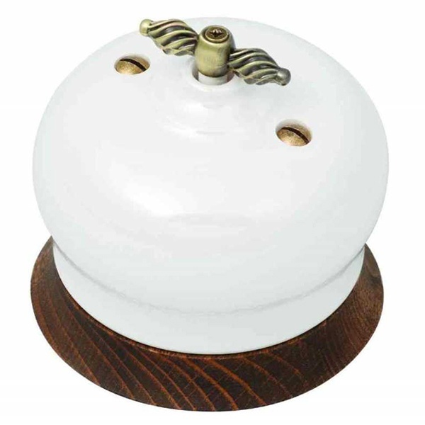 Накладной выключатель 2-клавишный Bironi Фаберже керамика  перламутр (с рамкой -Винтаж)