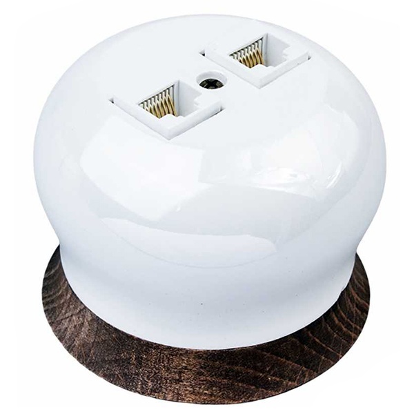 Накладная розетка компьютерная 2хRJ45 кат.5е Bironi Фаберже керамика  перламутр (с рамкой Винтаж)