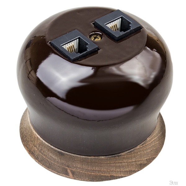Накладная розетка компьютерная 2хRJ45 кат.5е Bironi Фаберже  шоколадная ночь (с рамкой Винтаж)