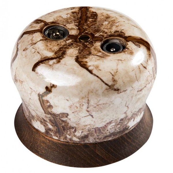 Накладная розетка R/TV-Sat оконечная Bironi Фаберже керамика мрамор золото (с рамкой Винтаж)