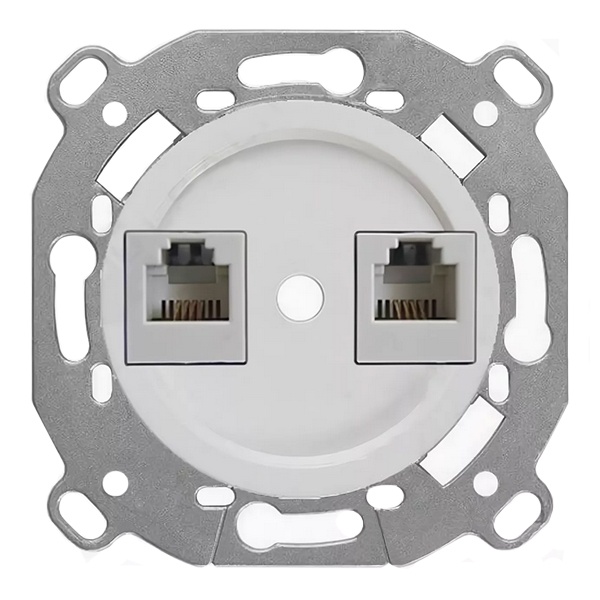 Механизм с накладкой розетки 2хRJ45 кат.5е Bironi Шедель, пластик белый