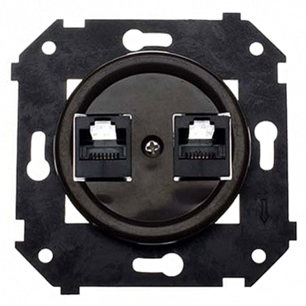 Механизм с накладкой розетки 2хRJ45 кат.5е Bironi Шедель, пластик коричневый