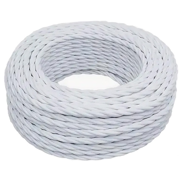 Ретро провод Bironi витой 2х0,75 белый плетеный [бухта 150м]