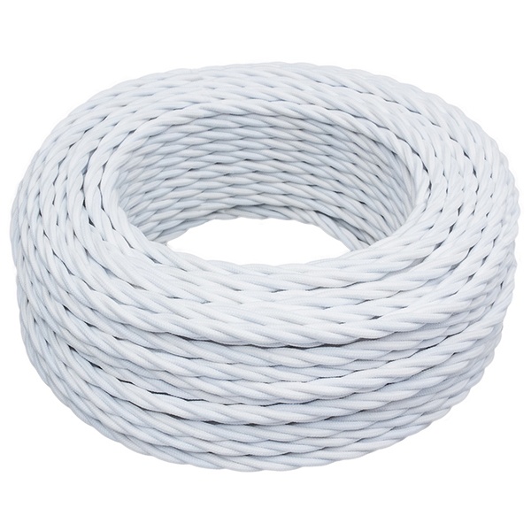 Ретро провод Bironi витой 2х1,5 белый плетеный [бухта 150м]