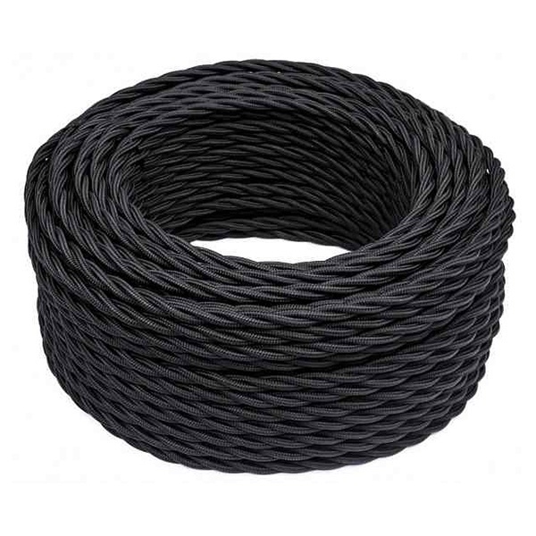 Ретро провод Bironi витой 3х1,5 черный плетеный [бухта 20м]
