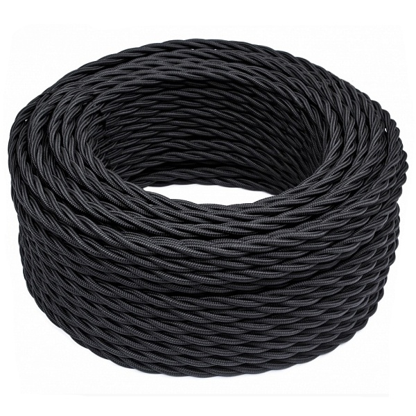 Ретро провод Bironi информационный UTP Cat.5E 4х2х0,52 черный матовый плетеный [бухта 20м]