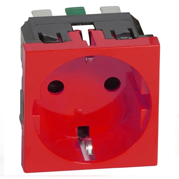 Розетка Legrand Mosaic 2К+З со шторками безвинтовой зажим 2М, красный