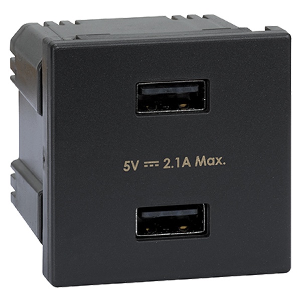 Зарядное устройство Simon K45 2 модуля 2хUSB тип А 5VDC 2,1А 45х45мм, графит