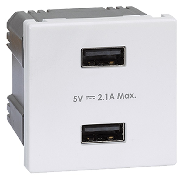 Зарядное устройство Simon K45 2 модуля 2хUSB тип А 5VDC 2,1А 45х45мм, белый