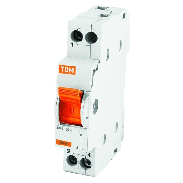 Рубильник реверсивный модульный TDM МП-63 1P 32А 3 положения однофазный (выключатель нагрузки)