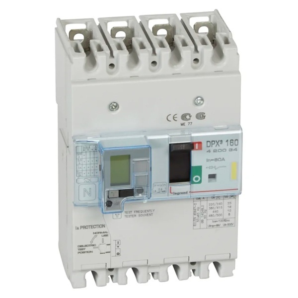 Дифавтомат Legrand 4P 80A тип A трехфазный электромеханический 16кА селективный DPX3 160 (дифференциальный автомат, АВДТ)