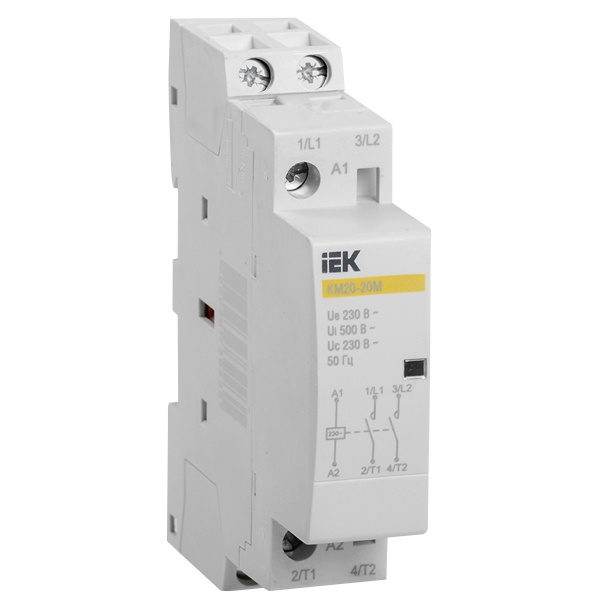 Контактор модульный ИЭК КМ20-20М AC 20А 2 полюса 2НО катушка 230В 1 модуль