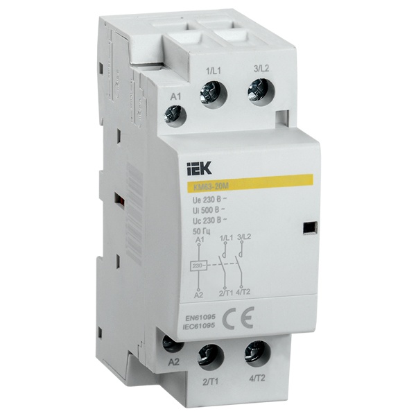 Контактор модульный ИЭК КМ63-20М AC 63А 2 полюса 2НО катушка 230В 2 модуля