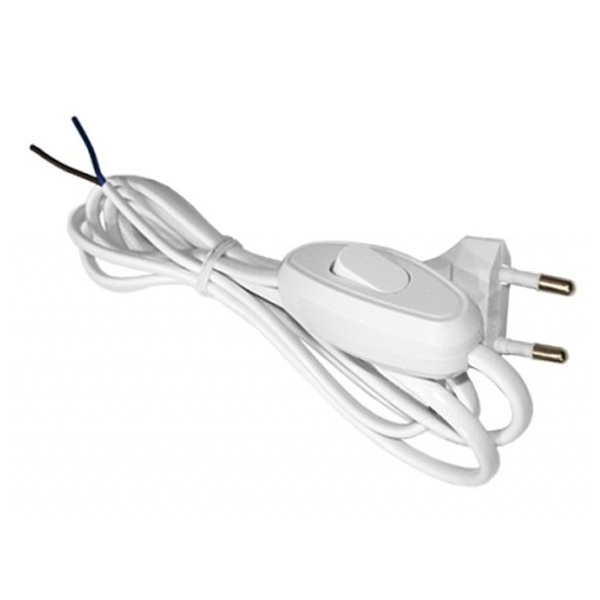 Шнур сетевой Rexant с выключателем, вилка плоская, без розетки, 2x0.5мм2, длина 1,8 м., 2.5 A, белый