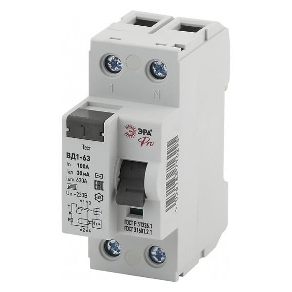 УЗО ЭРА Pro ВД1-63 электромеханическое 1Р+N 100А 30мА тип АС (NO-902-54) (ВДТ)