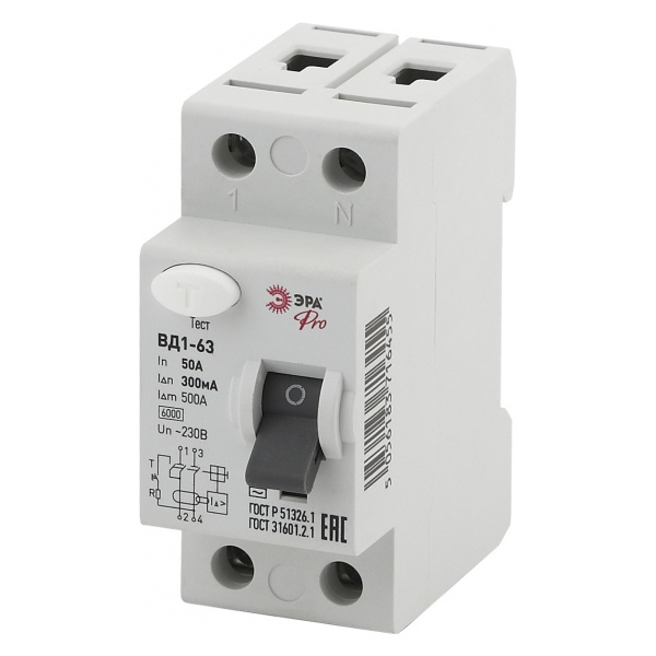 УЗО ЭРА Pro ВД1-63 электромеханическое 1Р+N 50А 300мА тип АС (NO-902-70) (ВДТ)