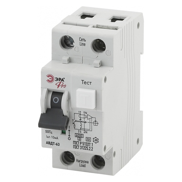 Дифавтомат ЭРА 1П+Н В25А 10мА тип A однофазный электронный 6кА АВДТ-63 (NO-902-11) (дифференциальный автомат, АВДТ)