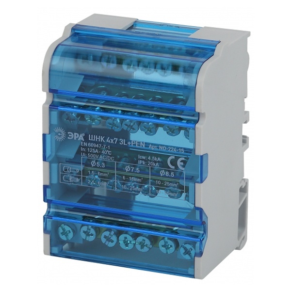 Шины на DIN-рейку в корпусе ЭРА (кросс-модуль) ШНК 4х7 3L+PEN NO-224-15
