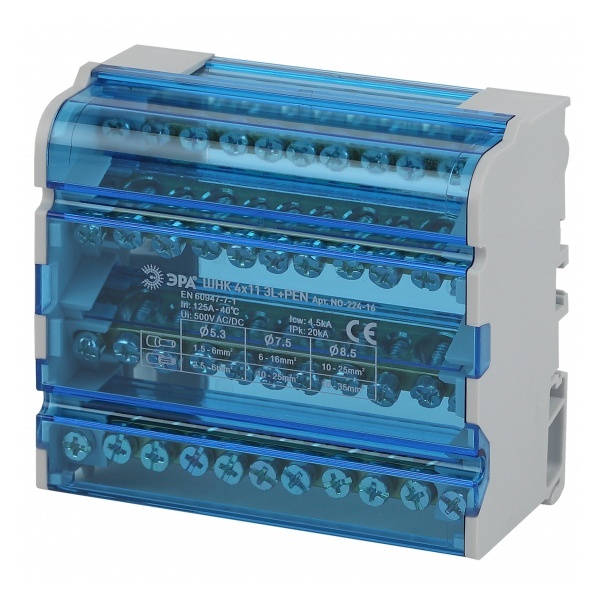 Шины на DIN-рейку в корпусе ЭРА (кросс-модуль) ШНК 4х11 3L+PEN NO-224-16