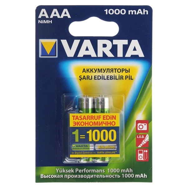Аккумулятор Varta AAA HR03 1.2V 1000мАч 5703 ACC.R2U/RECH.A.POWER (упаковка 2шт) 05703301412