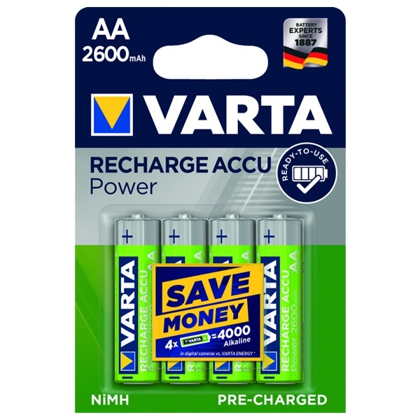 Аккумулятор Varta AA HR6 1.2V 2600мАч ACC.R2U/RECH.A.POWER (упаковка 4шт) 05716101404