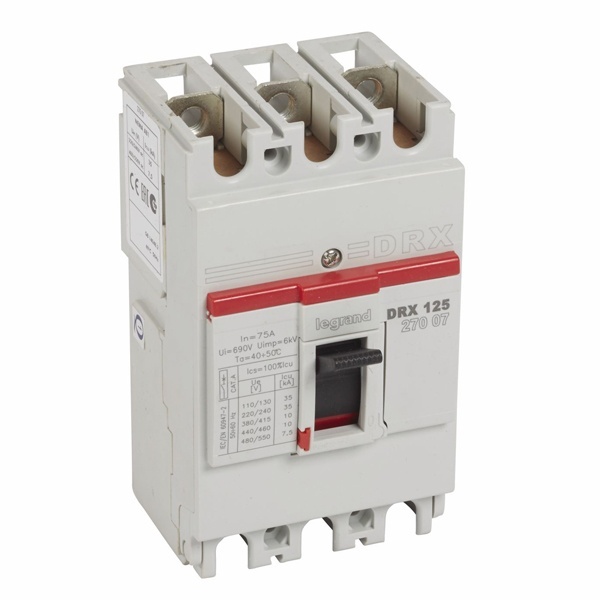 Автоматический выключатель в литом корпусе DRX125 термомагнитный фиксированный 3P 75А 10kA (автомат электрический)
