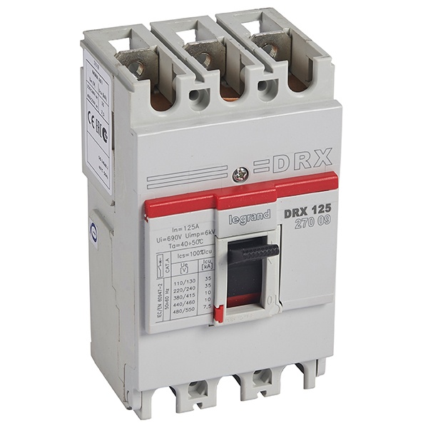 Автоматический выключатель в литом корпусе DRX125 термомагнитный фиксированный 3P 125А 10kA (автомат электрический)