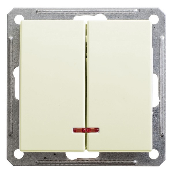Двухклавишный выключатель с подсветкой SE W59 10A механизм, слоновая кость (бежевый)