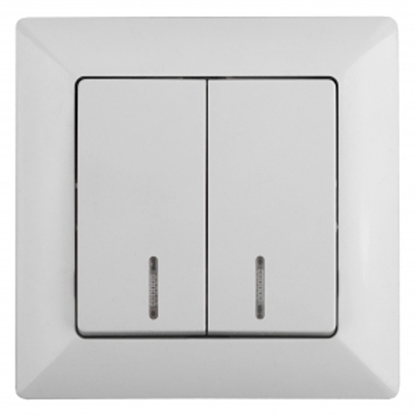 Выключатель двойной с подсветкой Intro 10А-250В Solo, белый 4-105-01