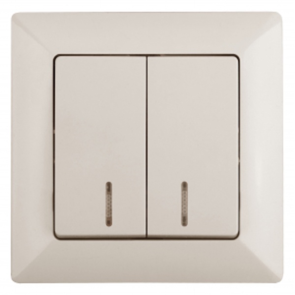 Выключатель двойной с подсветкой Intro 10А-250В Solo, слоновая кость 4-105-02 (бежевый)