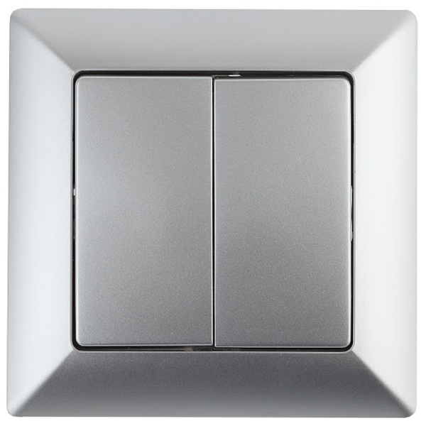Выключатель двойной Intro 10А-250В Solo, алюминий 4-104-03