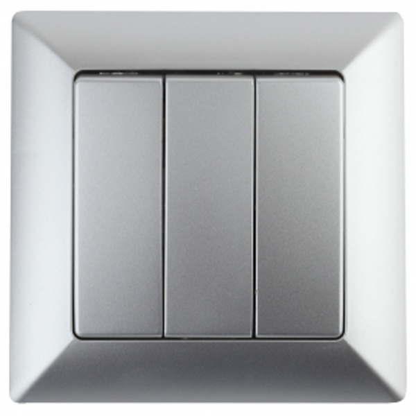 Выключатель тройной Intro 10А-250В Solo, алюминий 4-106-03