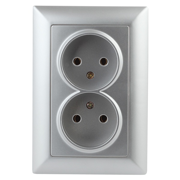 Розетка Intro 2х2Р 16А-250В Solo, алюминий 4-204-03