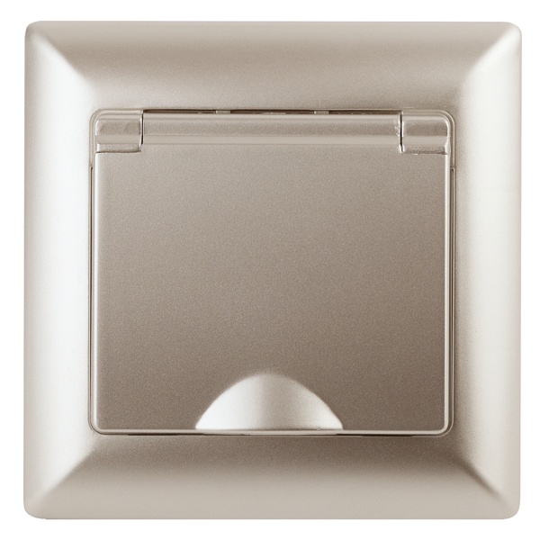 Розетка Intro 2Р+Е Schuko с крышкой 16А-250В Solo, шампань 4-203-04