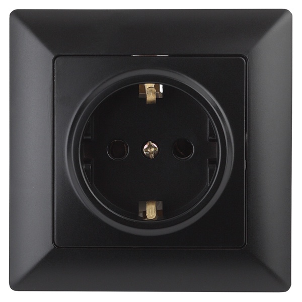 Розетка Intro 2Р+Е Schuko 16А-250В Solo, антрацит 4-202-05
