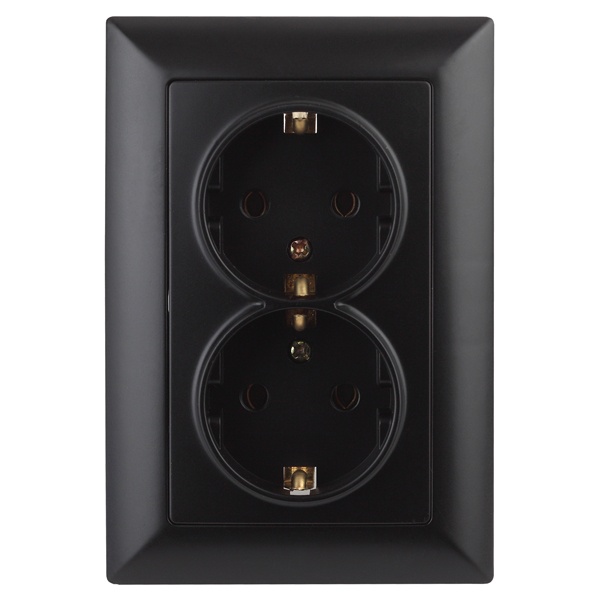 Розетка Intro 2х2Р+Е Schuko 16А-250В Solo, антрацит 4-205-05