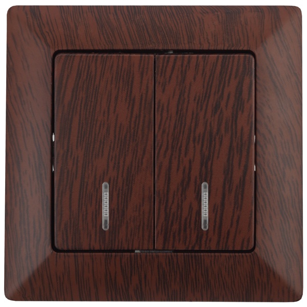 Выключатель двойной с подсветкой Intro 10А-250В Solo, венге 4-105-10