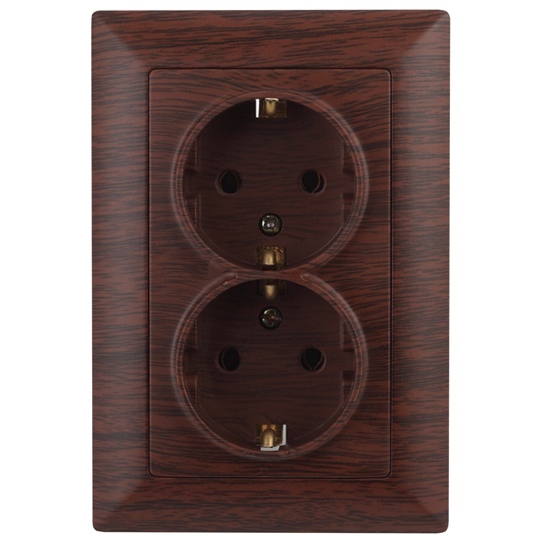 Розетка Intro 2х2Р+Е Schuko 16А-250В Solo, венге 4-205-10