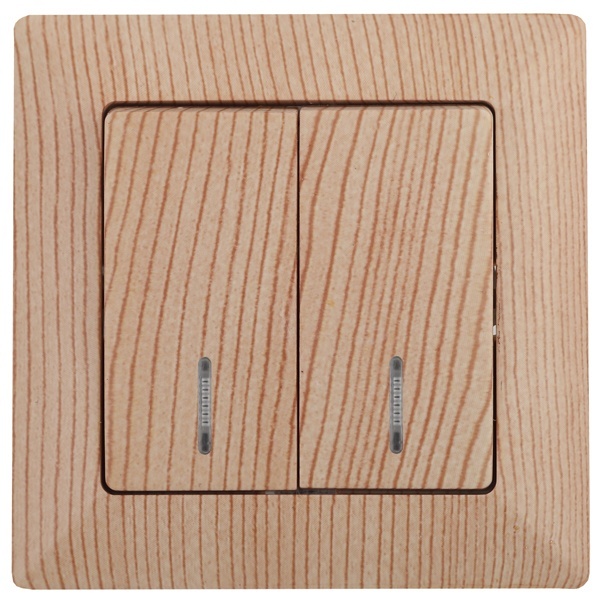 Выключатель двойной с подсветкой Intro 10А-250В Solo, сосна 4-105-11