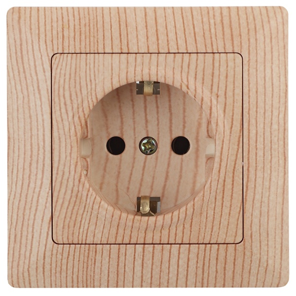 Розетка Intro 2Р+Е Schuko со шторками 16А-250В Solo, сосна 4-206-11