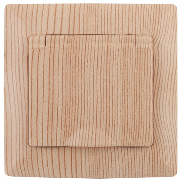 Розетка Intro 2Р+Е Schuko с крышкой 16А-250В Solo, сосна 4-203-11