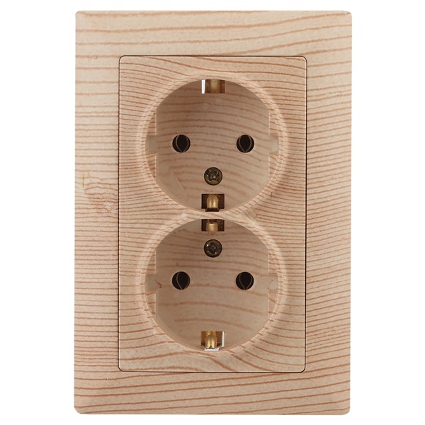 Розетка Intro 2х2Р+Е Schuko 16А-250В Solo, сосна 4-205-11