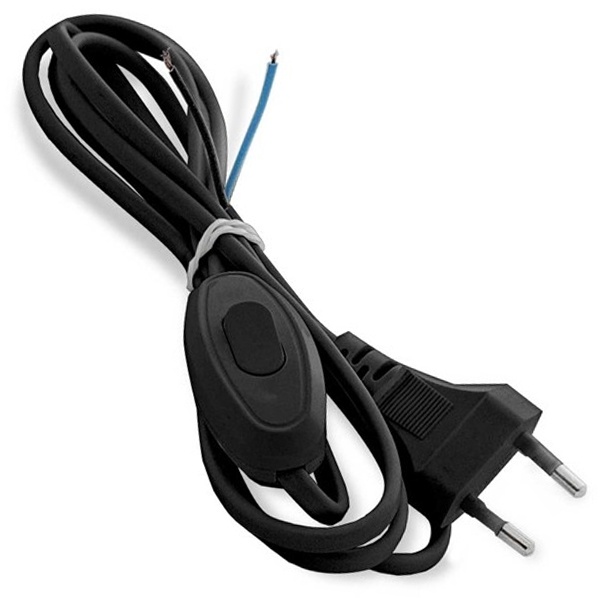 Шнур опрессованный с вилкой и выключателем UNIVersal 2х0,75/1,7метра, черный