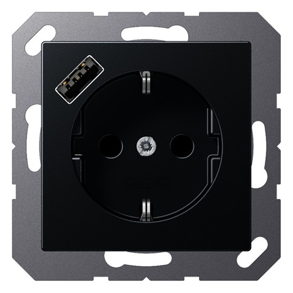 Розетка с заземлением Jung A и с USB-зарядным устройством тип С Матовый антрацит