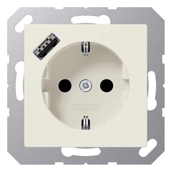 Розетка с заземлением Jung A и с USB-зарядным устройством тип A Слоновая кость (бежевый)