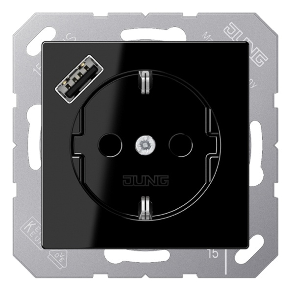 Розетка с заземлением Jung A и с USB-зарядным устройством тип С Черный