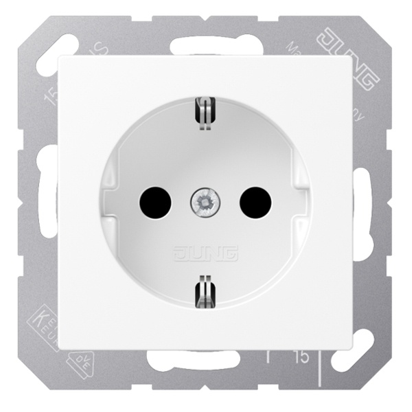 Розетка с заземлением Jung A с винтовыми зажимами Белоснежный матовый