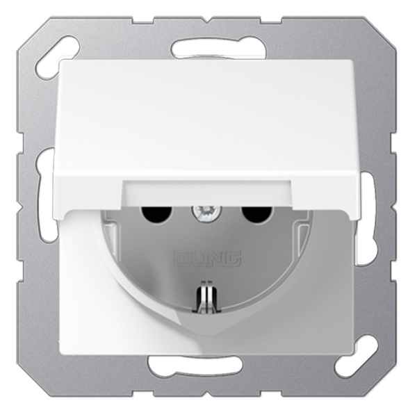 Розетка с заземлением Jung A автозажим с крышкой Белоснежный матовый